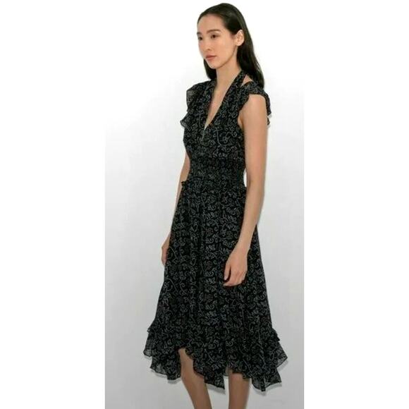 Ulla Johnson 4 Aviva 100% Silk Ruffle Midi Dress Backless Romantic Maxi Black - Picture 2 of 14